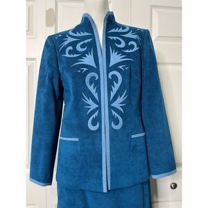 Cheng & Cheng Tailor Blue Suede Suit Dress Custom Design RARE! EUC!